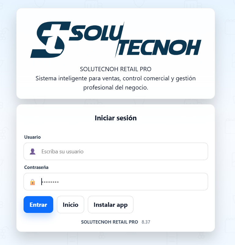 Login web de SOLUTECNOH Retail Pro